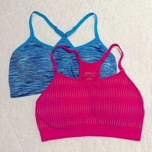 Medium 2 Piece Sports Bra - Blue Stripe, Hot Pink